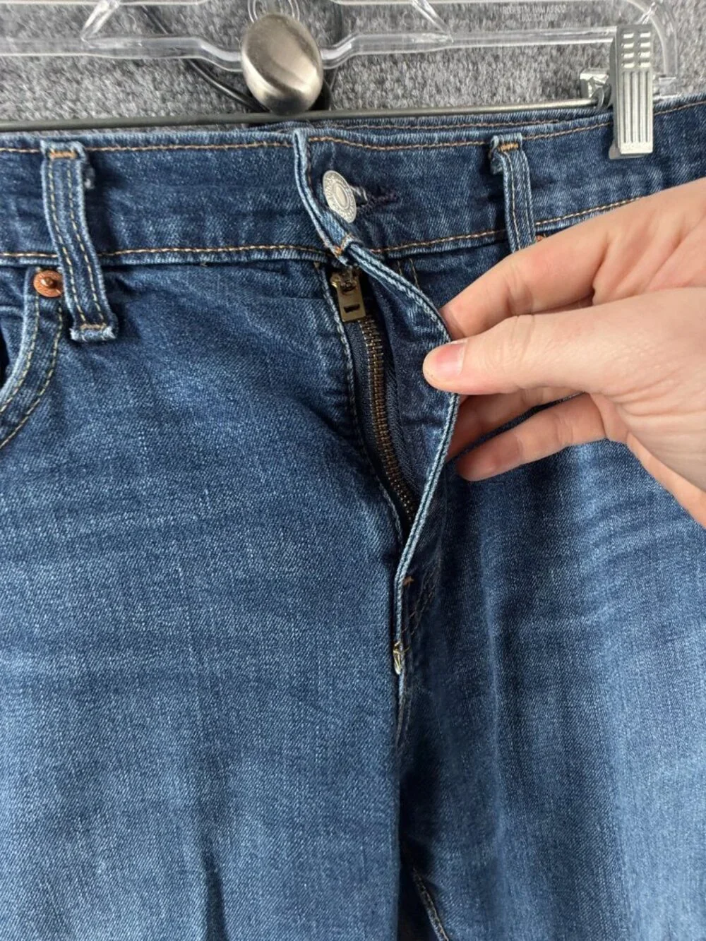 Levis 502 Premium Blue Denim Jeans Leather Patch Cotton Blend ACTL 31X30.5